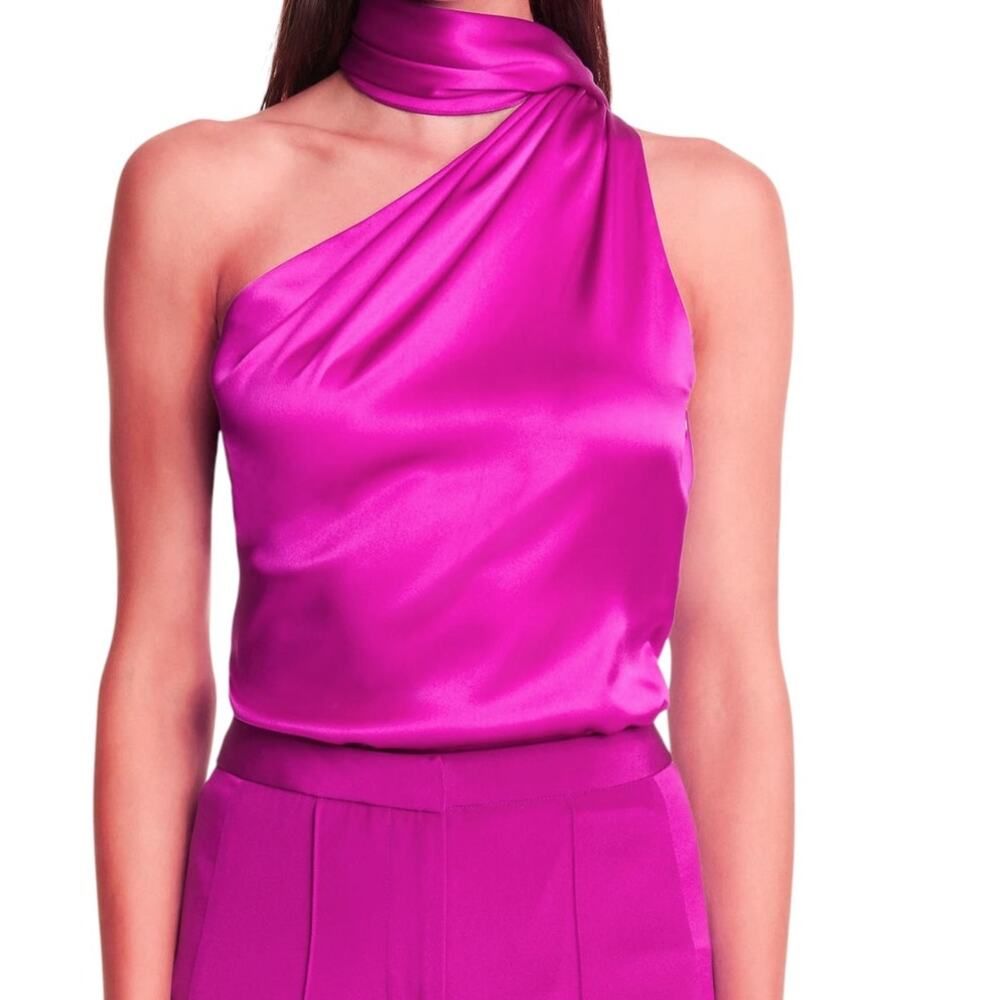 Adam Lippes Draped One Shoulder Silk Charmeuse Top Women Sz 4 Orchid NWT